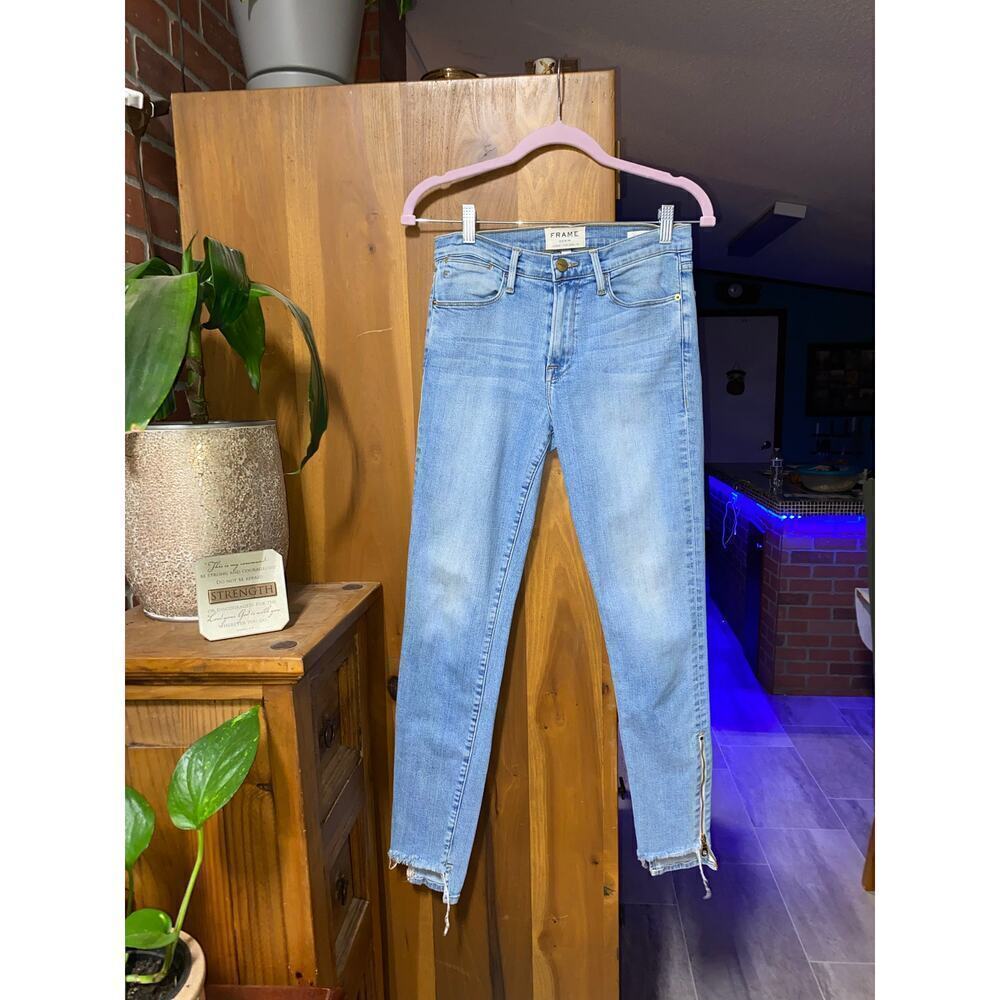 Frame Jeans Womens 27 Le High Skinny Light Wash Denim frayed ankles with zippers
